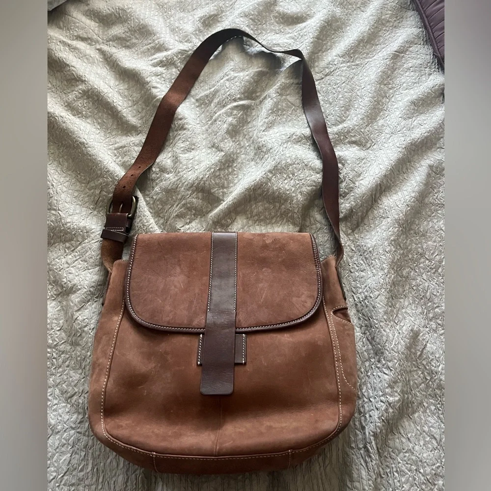 Eddie Bauer Unisex Brown Suede Leather Messenger Crossbody Bag